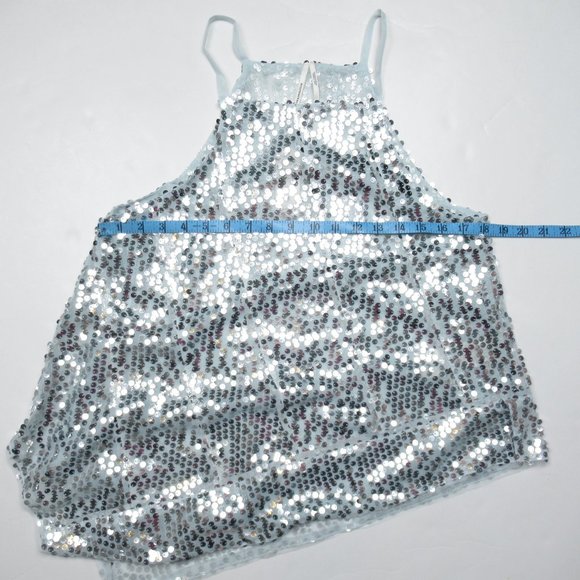 By Anthropologie Sequin Halter Tank Light Blue Silver - Small - Picture 8 of 12